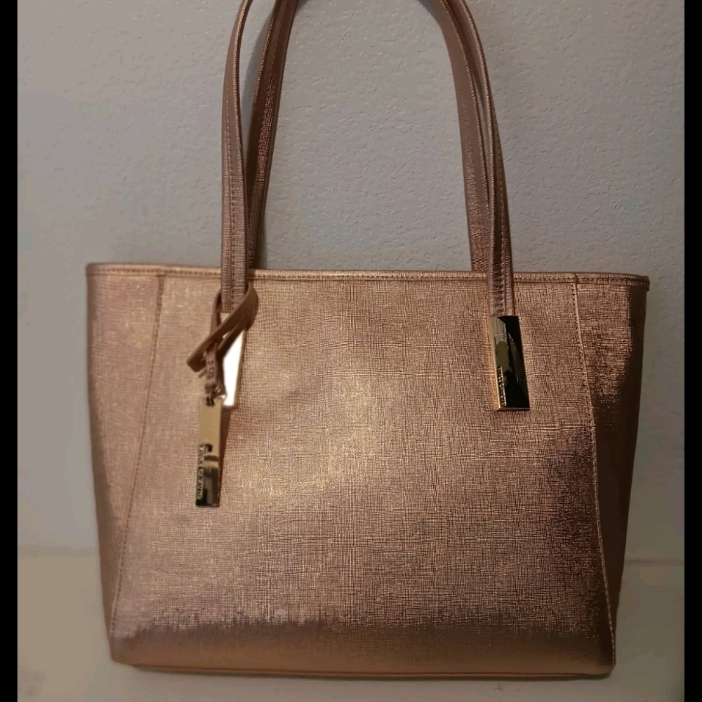 Vince Camuto Gold Tote Bag with Leather Handles